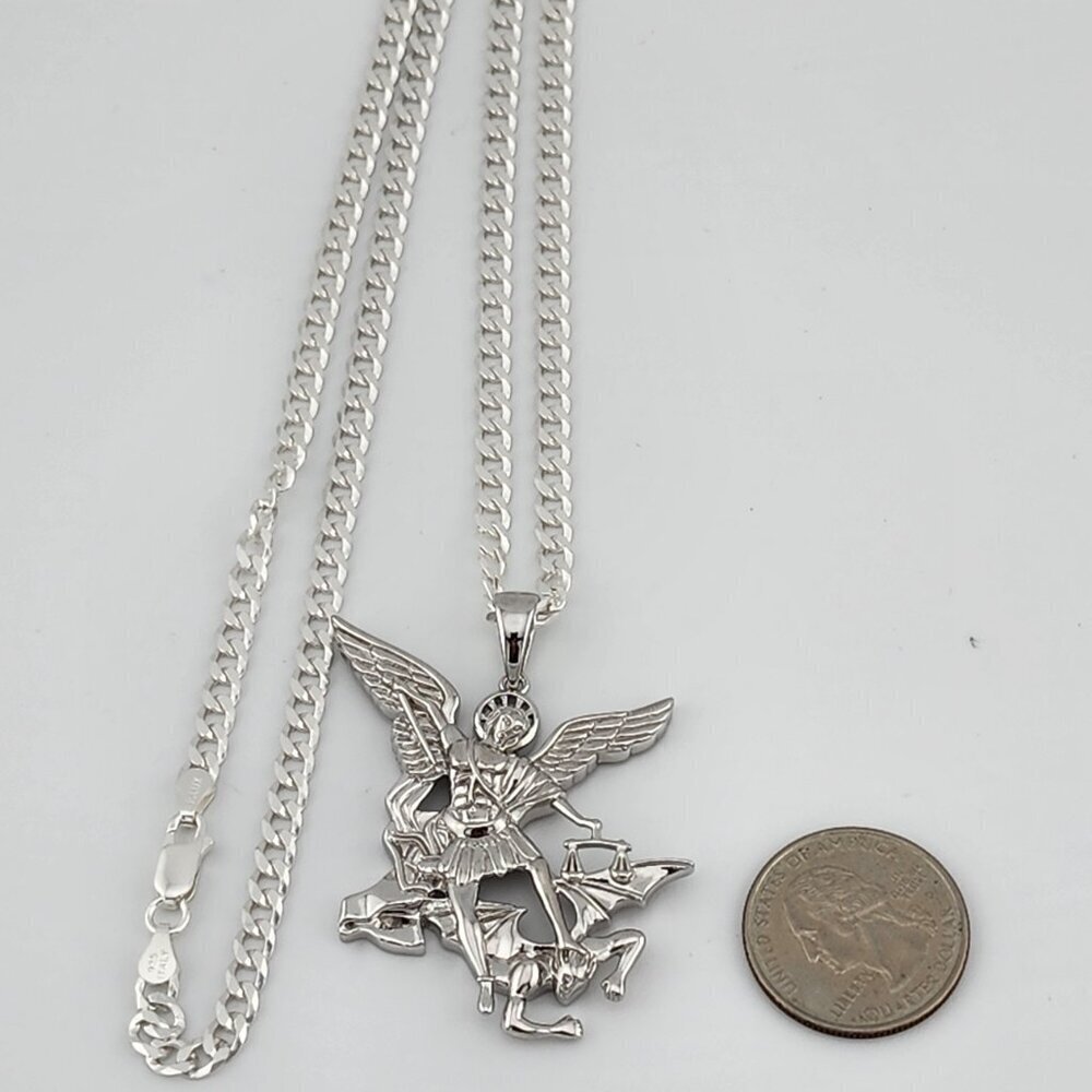 Brand New Sterling Silver 925 Saint Michael Necklace - Picture 3 of 12